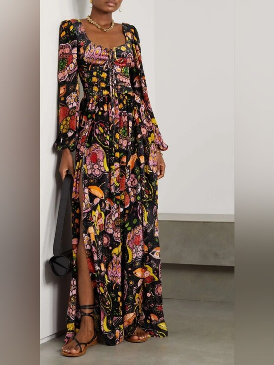 LA DoubleJ Dresses & Skirts - La DoubleJ Wanderlust Dress Eden Devore Velvet Black Orange Maxi‎ Dress Size XS
